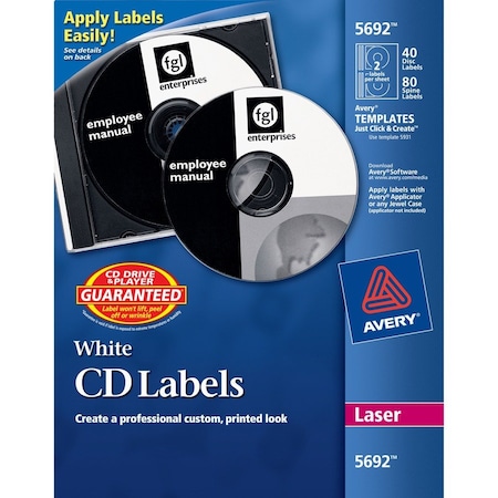 Avery CD Labels, Laser, 40/PK, White 5PK AVE5692